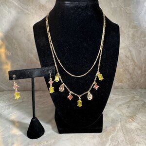 GV9 (gold vermeil/plated) Necklace & Earring Set With Multicolor Crystal Charms